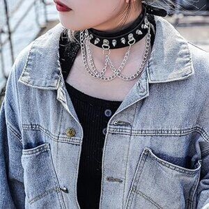 Goth Punk Choker Necklace‎ Leather Adjustable Brand New !!